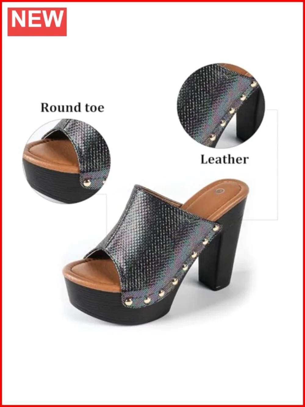 Faux Leather Platform Block Heel Open Toe Slide Sandals Slip On Casual Work